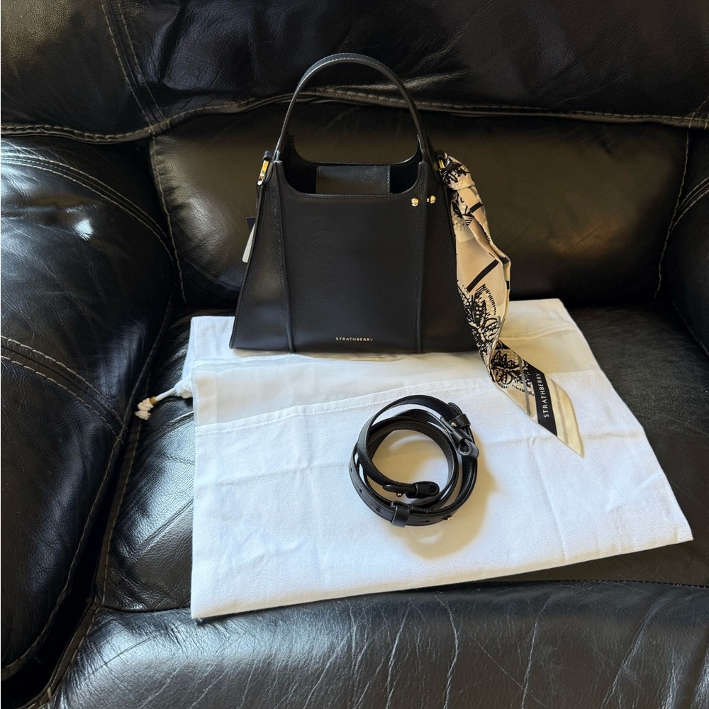 Strathberry Arshell Leather Top Handle Bag and silk scarf